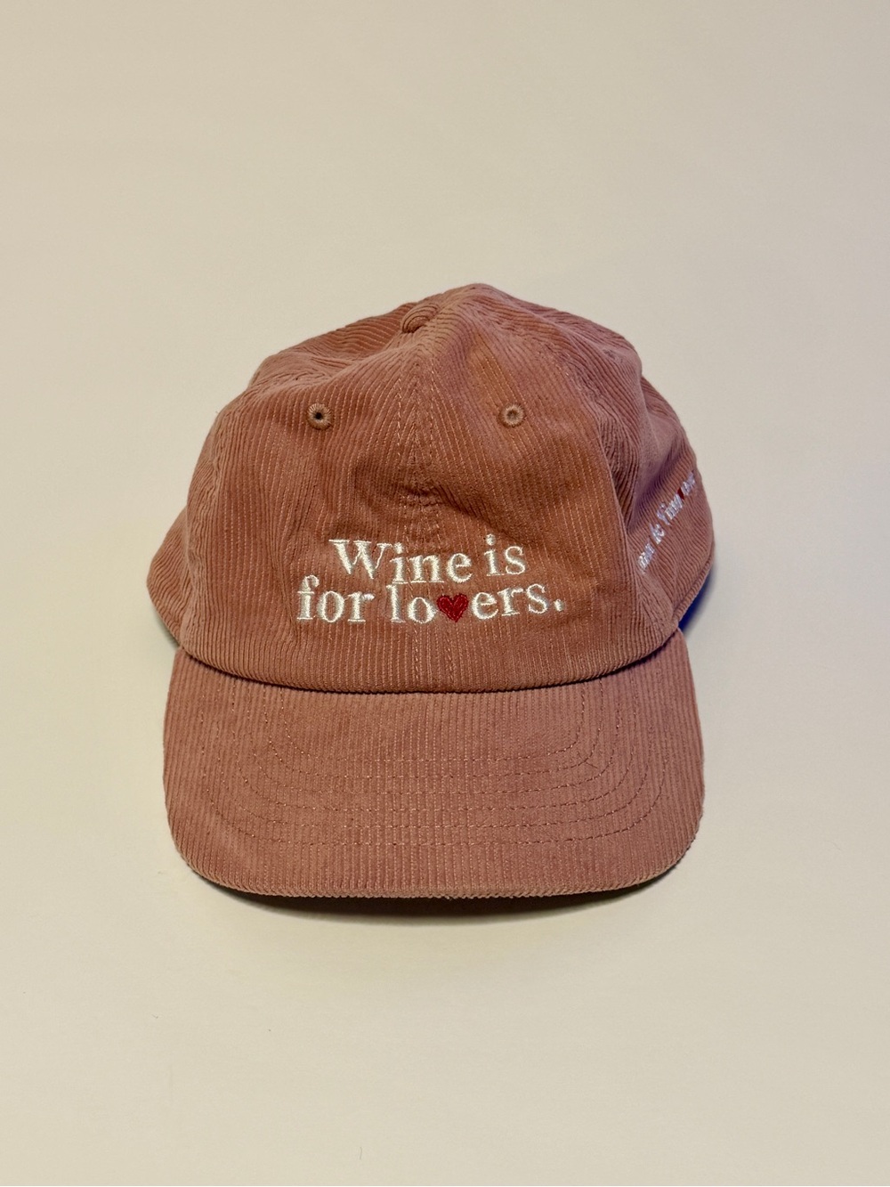 VINOVORE: Wine Is For Lovers Corduroy Baseball Hat Mauve Pink Embroidered Cap